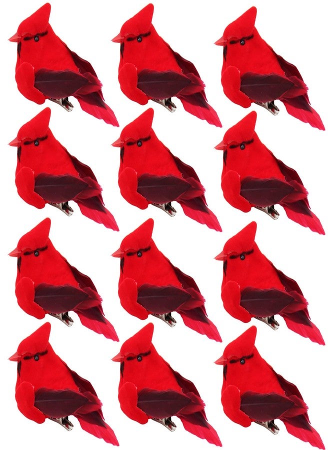 UWIOFF 12 Small Red Cardinal Christmas Ornaments Clip on Cardinals Red Birds for Christmas Tree Decorations Crafts Wreath Garland Cardinals Decor, Velvet & Feathers - Image 1